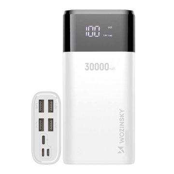 slomart Wozinsky powerbank 30000mAh Li-Ion 4 x USB z LCD zaslonom 2 A bela (WPB-001WE)