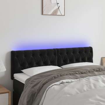 Vidaxl vidaXL Vzglavje postelje z LED diodo črno 144x7x78/88 cm žamet
