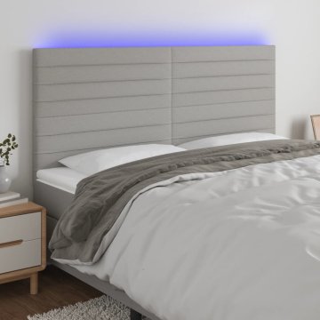 Vidaxl vidaXL Vzglavje postelje z LED svetlo sivo 200x5x118/128 cm blago