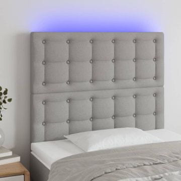 Vidaxl vidaXL Vzglavje postelje z LED svetlo sivo 80x5x118/128 cm blago