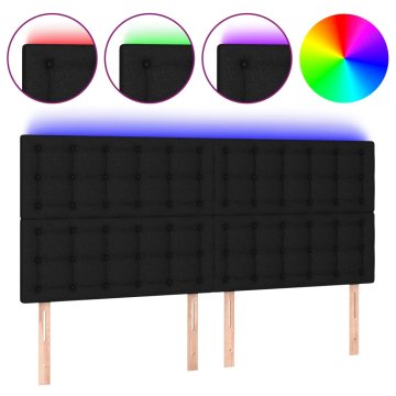 Vidaxl LED posteljno vzglavje črno 180x5x118/128 cm blago
