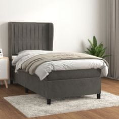 Greatstore Box spring postelja z vzmetnico temno siv 90x190 cm žamet