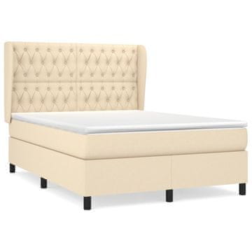 Vidaxl Box spring postelja z vzmetnico krem 140x200 cm blago