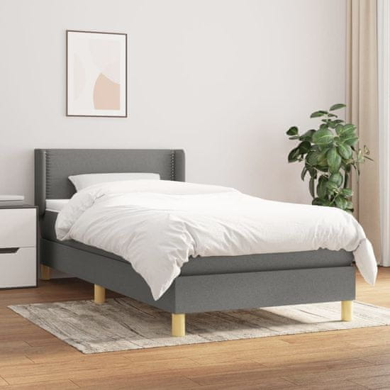 Vidaxl Box spring postelja z vzmetnico temno siva 100x200 cm blago