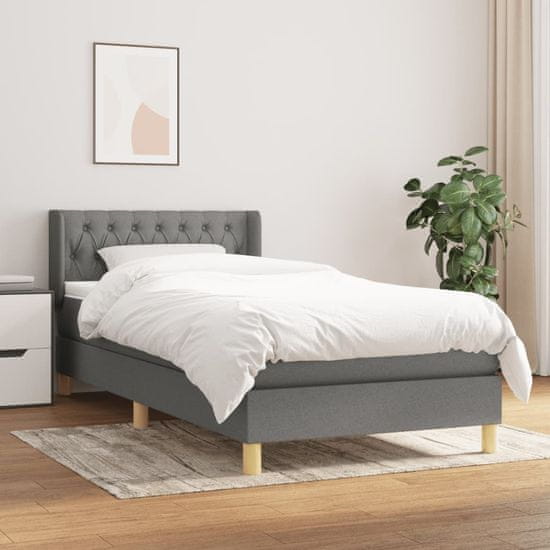 Greatstore Box spring postelja z vzmetnico temno siva 90x200 cm blago