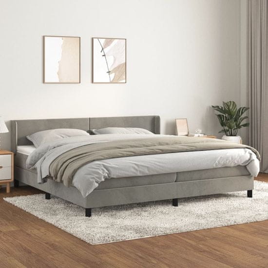 shumee Box spring postelja z vzmetnico svetlo siva 200x200 cm žamet