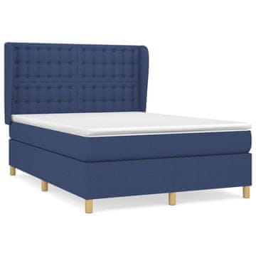 Vidaxl Box spring postelja z vzmetnico modra 140x190 cm blago