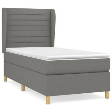 Vidaxl Box spring postelja z vzmetnico temno siva 90x190 cm blago