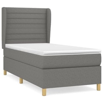 Vidaxl Box spring postelja z vzmetnico temno siva 90x200 cm blago