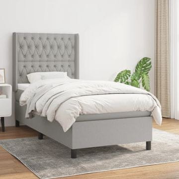 Vidaxl Box spring postelja z vzmetnico svetlo siva 90x190 cm blago