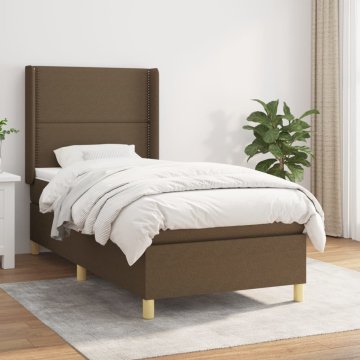 Vidaxl Box spring postelja z vzmetnico temno rjav 90x190 cm blago