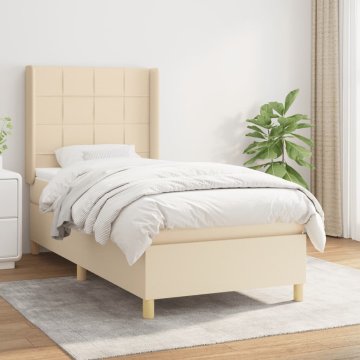 Vidaxl Box spring postelja z vzmetnico krem 100x200 cm blago