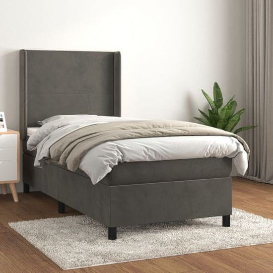 shumee Box spring postelja z vzmetnico temno siv 90x190 cm žamet