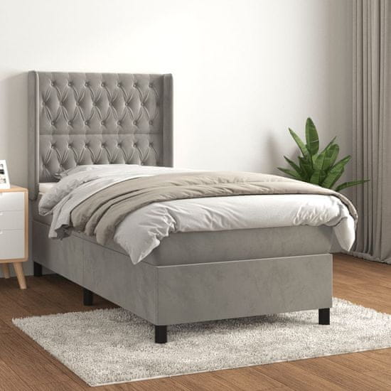 Greatstore Box spring postelja z vzmetnico svetlo siva 100x200 cm žamet