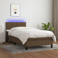 Greatstore Box spring postelja z vzmetnico LED temno rjava 100x200cm blago