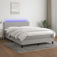 Vidaxl Box spring postelja z vzmetnico LED sv. siva 140x200 cm blago