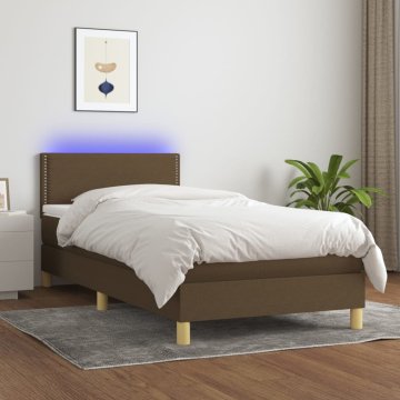 Vidaxl Box spring postelja z vzmetnico LED temno rjava 100x200cm blago