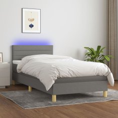 Vidaxl Box spring postelja z vzmetnico LED temno siva 80x200 cm blago