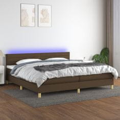 Vidaxl Box spring postelja z vzmetnico LED temno rjava 200x200cm blago