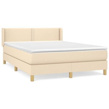 Vidaxl Box spring postelja z vzmetnico krem 140x200 cm blago