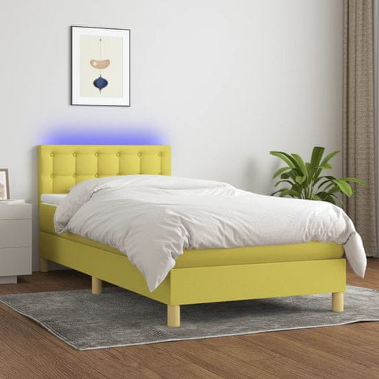 Greatstore Box spring postelja z vzmetnico LED zelena 90x190 cm blago