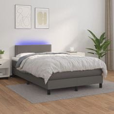Vidaxl Box spring postelja z vzmetnico LED siva 120x200cm umetno usnje