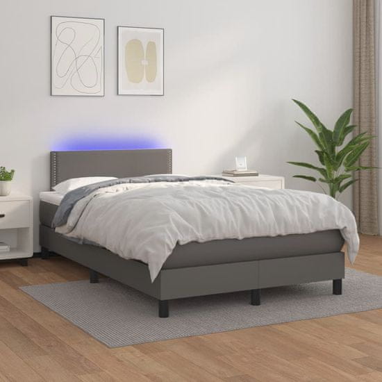 Vidaxl Box spring postelja z vzmetnico LED siva 120x200cm umetno usnje
