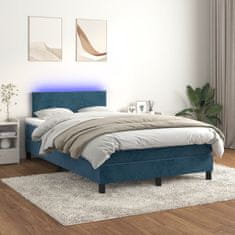 Vidaxl Box spring postelja z vzmetnico LED temno modra 120x200cm žamet