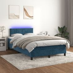 Vidaxl Box spring postelja z vzmetnico LED temno modra 120x200cm žamet