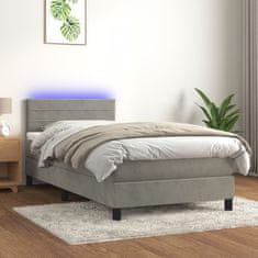 Vidaxl Box spring postelja z vzmetnico LED svetlo siva 100x200cm žamet