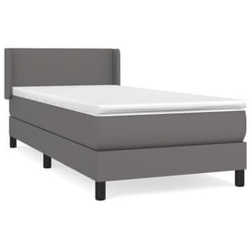 Vidaxl Box spring postelja z vzmetnico siva 90x200 cm umetno usnje