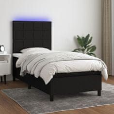 Vidaxl Box spring postelja z vzmetnico LED črna 90x200 cm blago