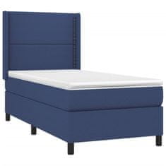 Vidaxl Box spring postelja z vzmetnico moder 90x200 cm blago