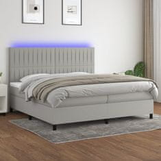 Vidaxl Box spring postelja z vzmetnico LED sv. siva 200x200 cm blago