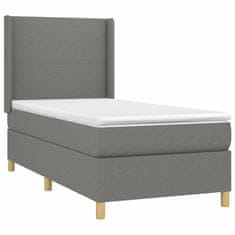 Vidaxl Box spring postelja z vzmetnico temno siva 90x200 cm blago