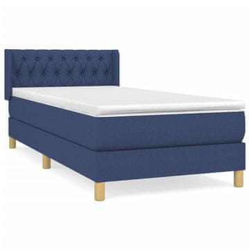 Vidaxl Box spring postelja z vzmetnico moder 90x200 cm blago