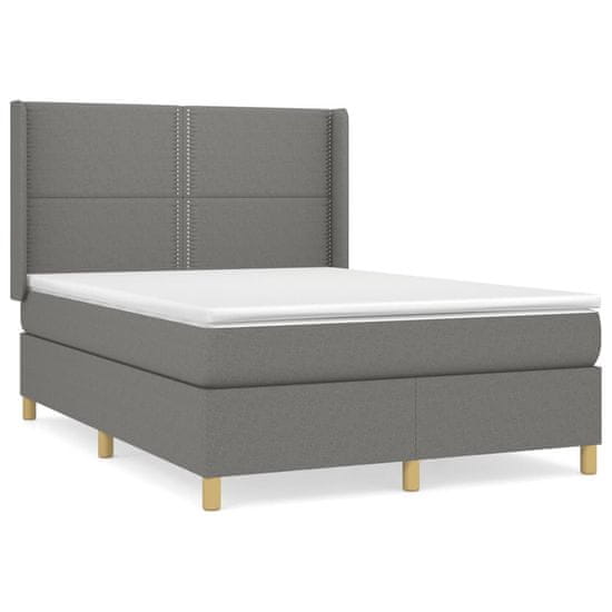 Vidaxl Box spring postelja z vzmetnico temno siva 140x200 cm blago