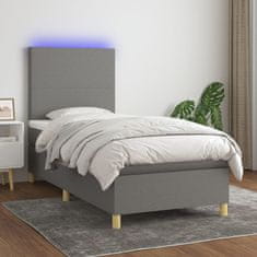 Vidaxl Box spring postelja z vzmetnico LED temno siva 80x200 cm blago