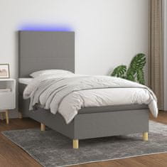 Vidaxl Box spring postelja z vzmetnico LED temno siva 90x200 cm blago