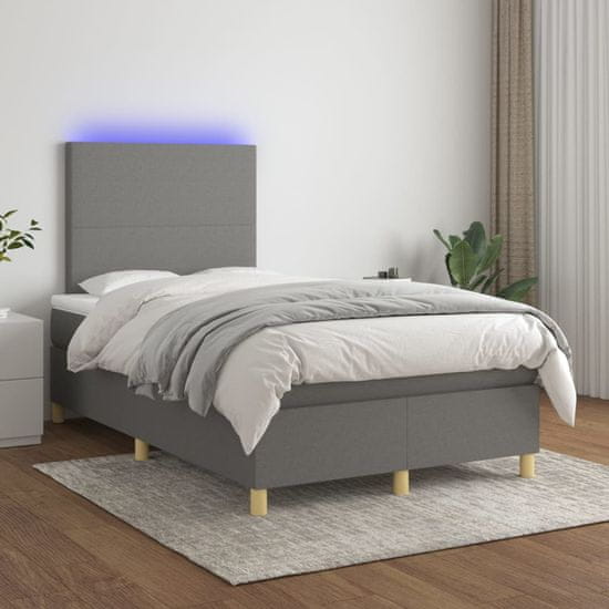 Vidaxl Box spring postelja z vzmetnico LED temno siva 120x200 cm blago