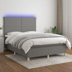 Vidaxl Box spring postelja z vzmetnico LED temno siva 140x190 cm blago