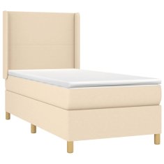 Vidaxl Box spring postelja z vzmetnico krem 90x200 cm blago