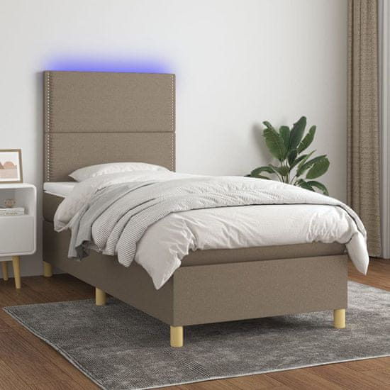 Vidaxl Box spring postelja z vzmetnico LED taupe 80x200 cm blago