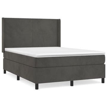 Vidaxl Box spring posteljni z vzmetnico temno siv 140x190 cm žamet