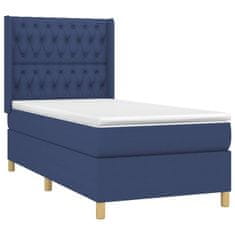 Vidaxl Box spring postelja z vzmetnico moder 90x200 cm blago