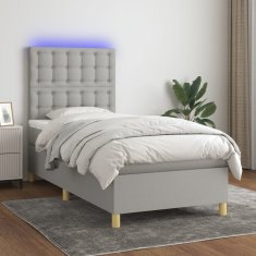 Vidaxl Box spring postelja z vzmetnico LED svetlo siva 80x200 cm blago