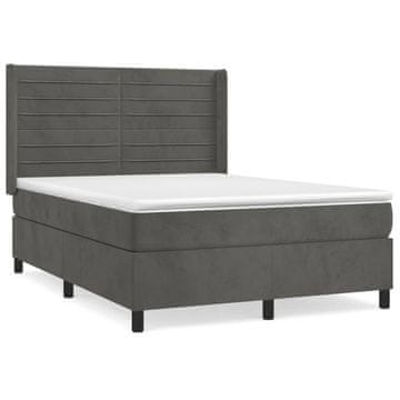 Vidaxl Box spring posteljni z vzmetnico temno siv 140x190 cm žamet