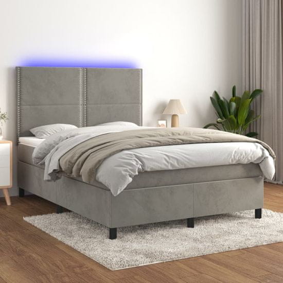 Vidaxl Box spring postelja z vzmetnico LED svetlo siva 140x200cm žamet
