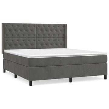 Vidaxl Box spring postelja z vzmetnico temno siva 160x200 cm žamet