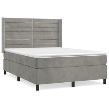 Vidaxl Box spring postelja z vzmetnico svetlo siv 140x190 cm žamet